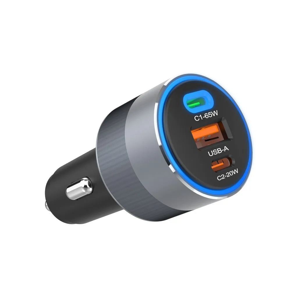 Forcell Autolader 2x USB-C + USB-A – 85W – Power Delivery & Quick Charge 4.0 – Grijs