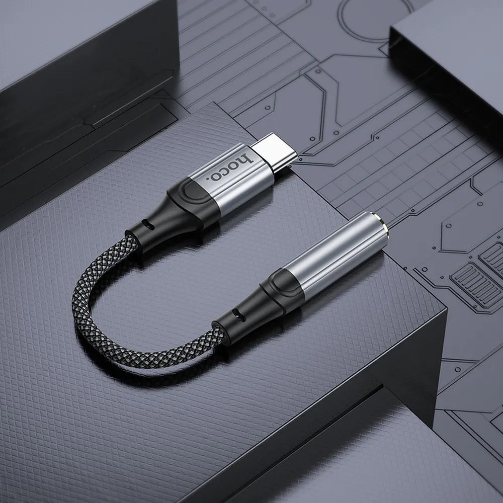 Hoco adapter USB-C naar 3,5 mm Jack – Audio adapter – 12 centimeter – Zwart