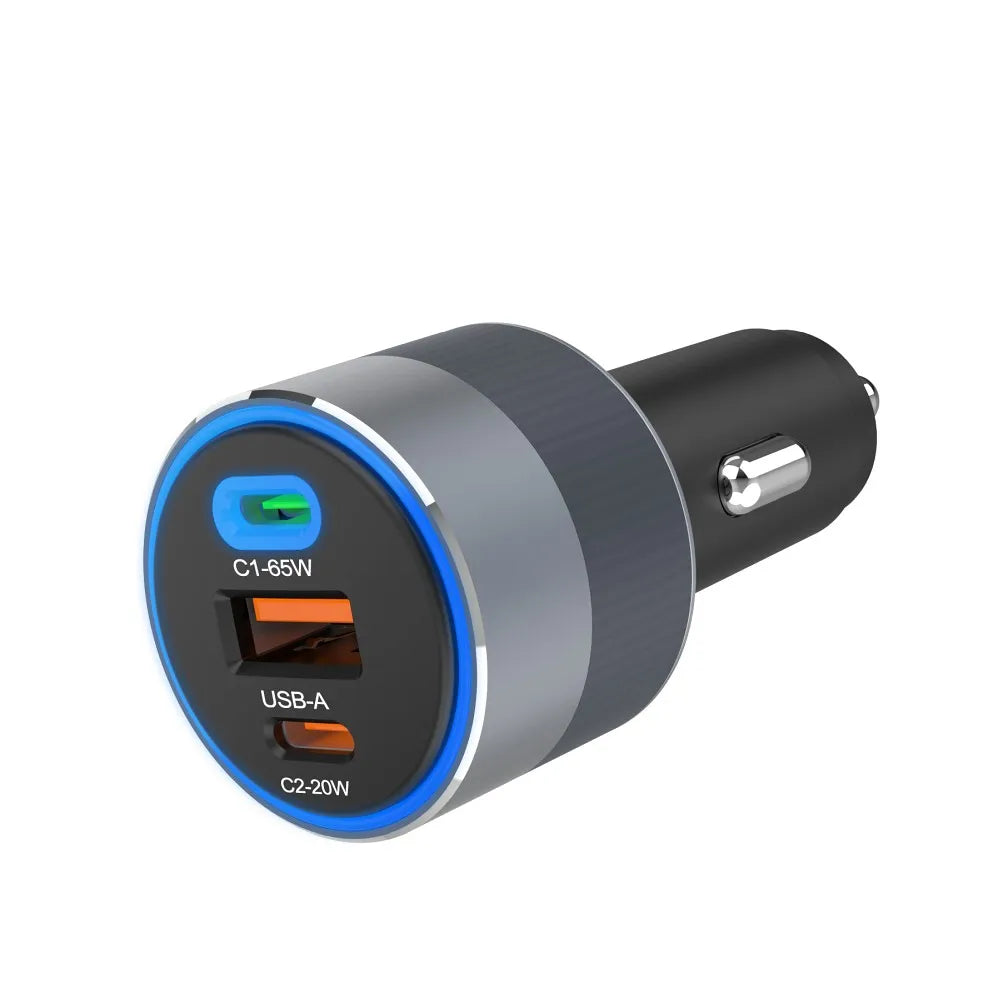 Forcell Autolader 2x USB-C + USB-A – 85W – Power Delivery & Quick Charge 4.0 – Grijs