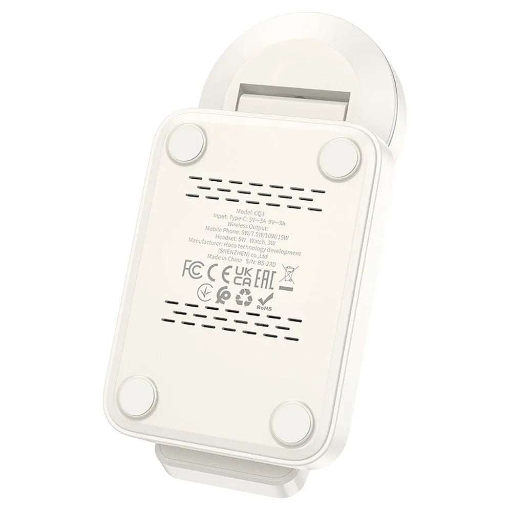 Hoco 3-in-1 Opvouwbare Draadloze Oplader met MagSafe – 15W – Wit