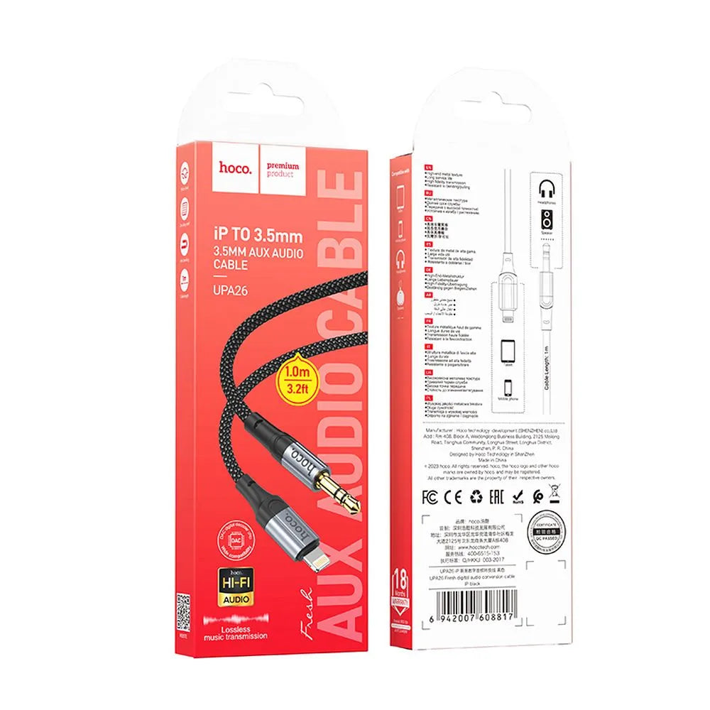 Hoco AUX kabel – Lightning naar 3,5 mm Jack – Audio kabel – 1 meter – Zwart – productfoto 8