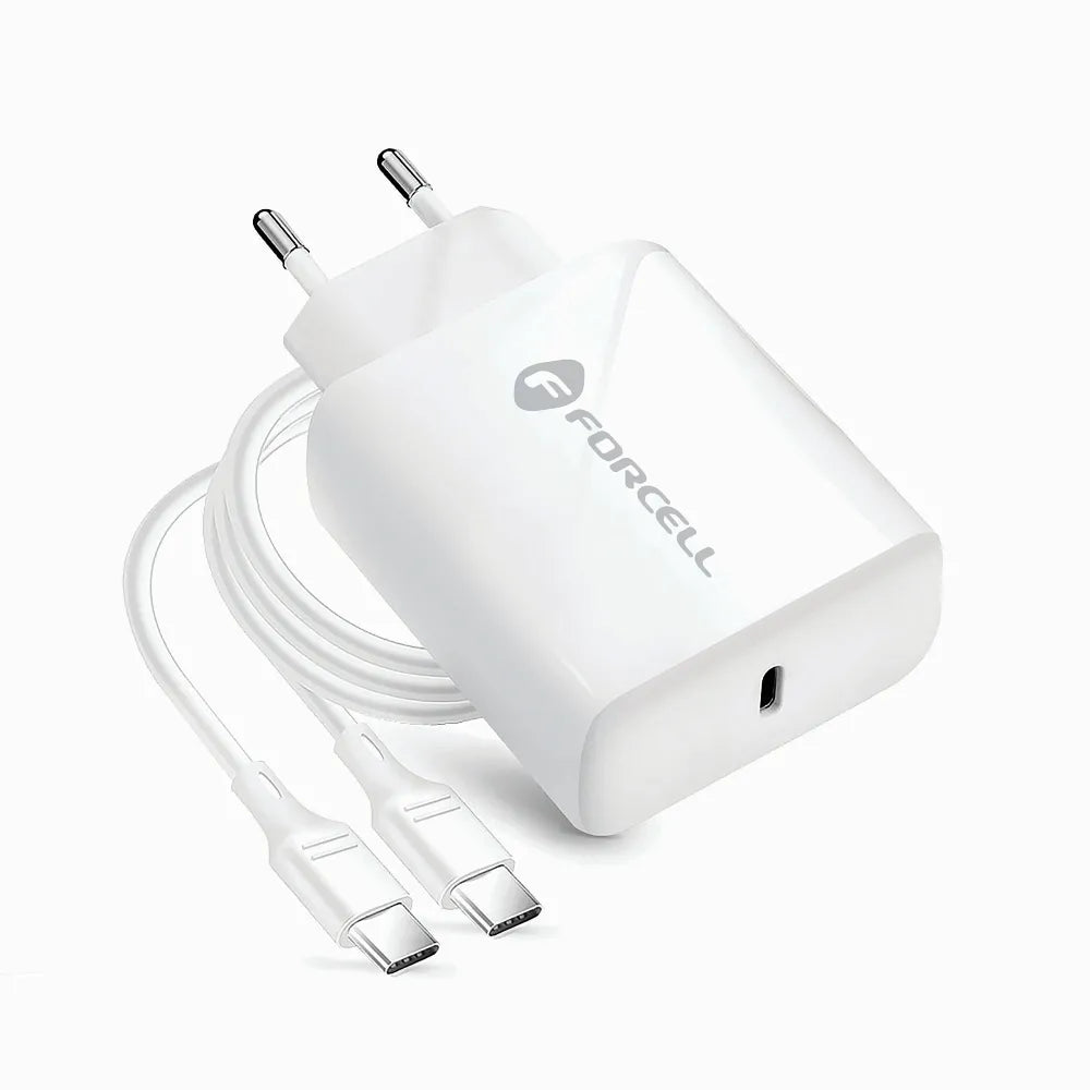 Forcell Oplader met USB-C naar USB-C kabel – 25 Watt – 1 meter – Wit – productfoto 3