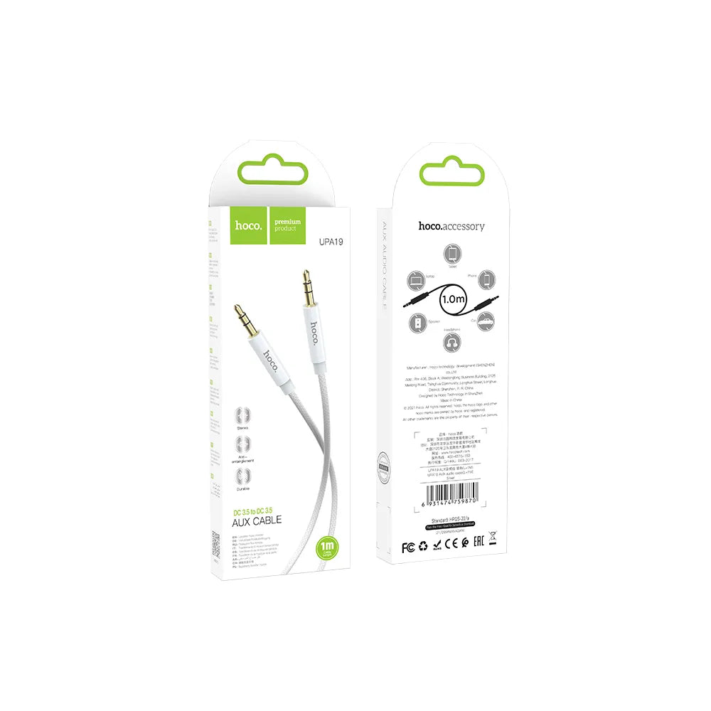 Hoco AUX kabel 3,5 mm Jack – Audio kabel Male to Male – 1 meter – Zilver – productfoto 3