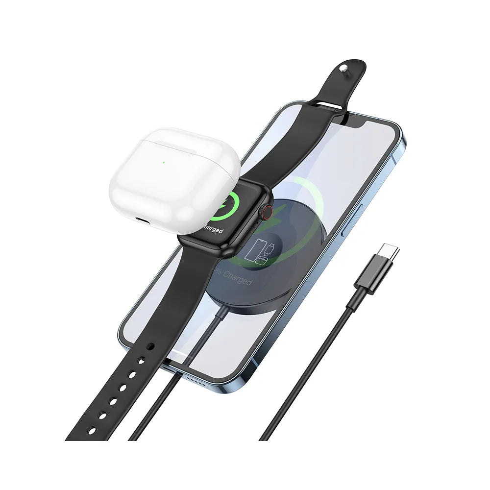Hoco 3-in-1 Wireless Charger met MagSafe – USB-C – Draadloze Oplader – 15W – Zwart – productfoto 3