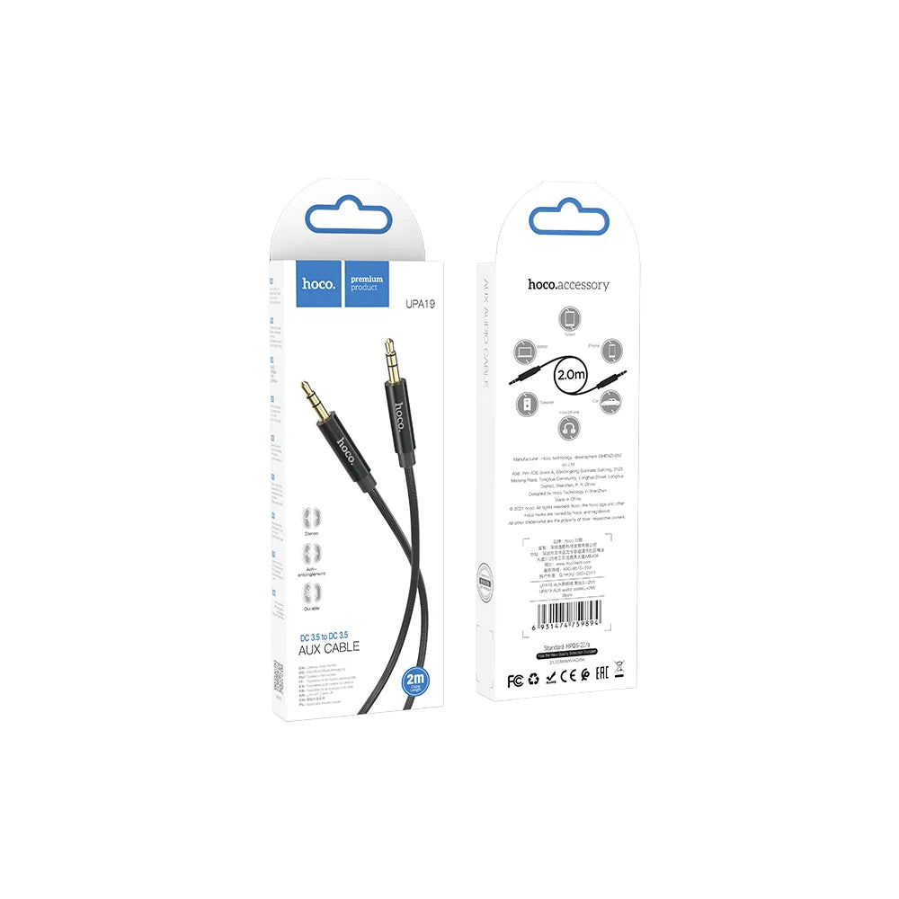 Hoco AUX kabel 3,5 mm Jack – Audio kabel Male to Male – 2 meter – Zwart – productfoto 3