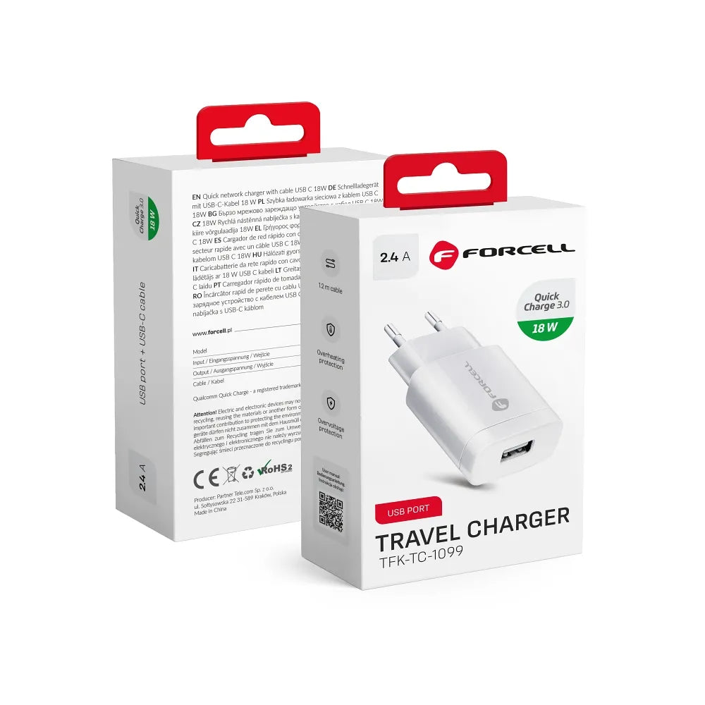 Forcell Oplader – Wall Charger – 18 Watt – USB-A – Wit – productfoto 5