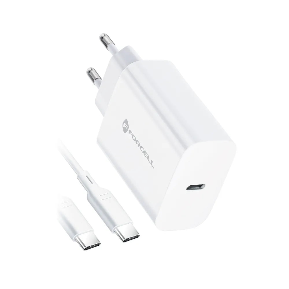 Forcell Oplader met USB-C naar USB-C kabel – 25 Watt – 1 meter – Wit – productfoto 2