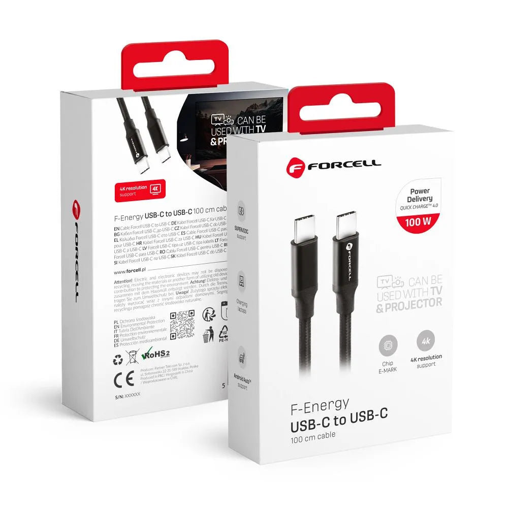 Forcell USB-C naar USB-C Kabel 60W QC4.0/PD – 1 meter – Zwart – productfoto 3