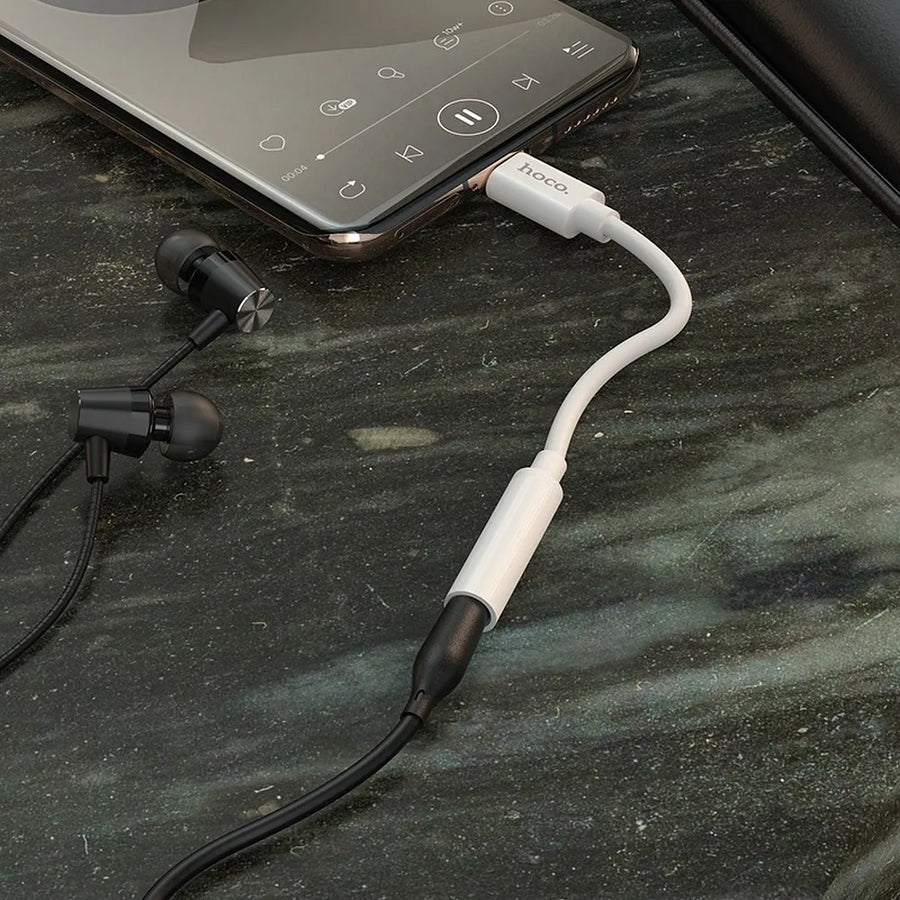 Hoco adapter USB-C naar 3,5 mm Jack – Audio adapter – 12 centimeter – Wit