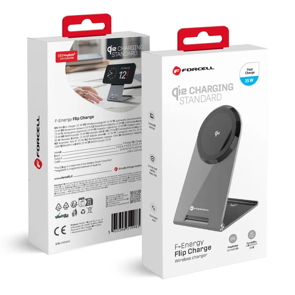 Forcell Flip Charge Qi2 Wireless Charger met MagSafe – USB-C – Draadloze Oplader – 15W – Zilver – productfoto 10