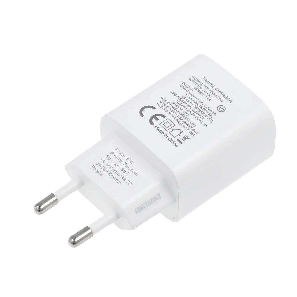 Forcell Oplader – Wall Charger – 30 Watt – USB-C & USB-A – Wit – productfoto 4