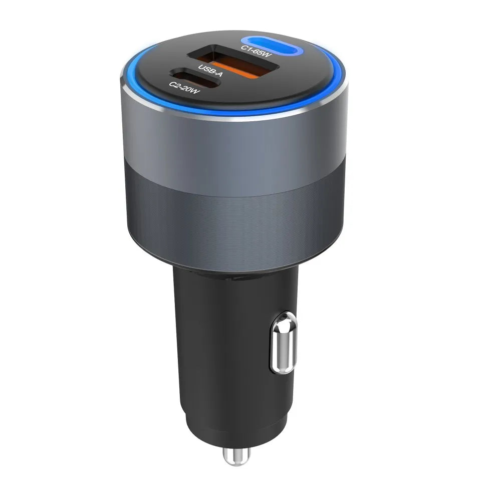 Forcell Autolader 2x USB-C + USB-A – 85W – Power Delivery & Quick Charge 4.0 – Grijs – productfoto 4
