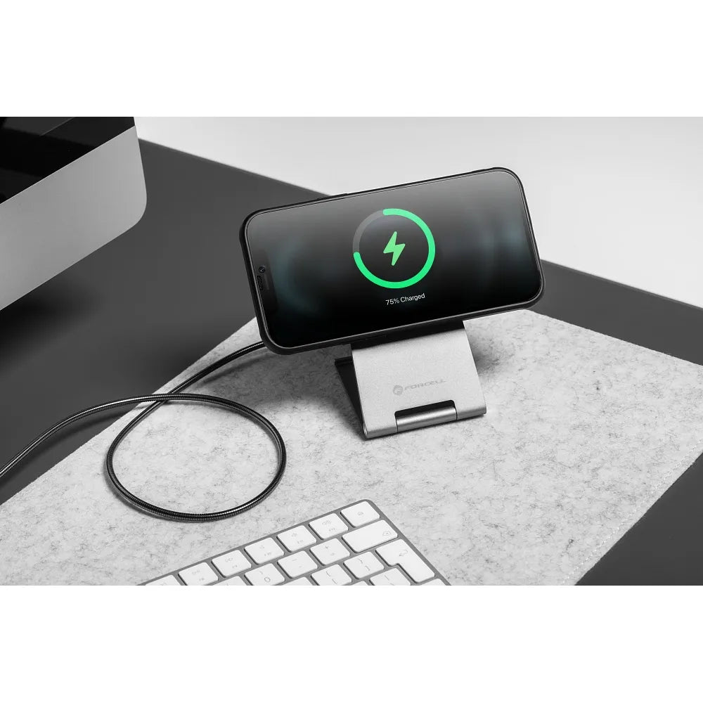 Forcell Flip Charge Qi2 Wireless Charger met MagSafe – USB-C – Draadloze Oplader – 15W – Zilver – productfoto 8