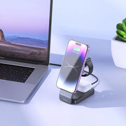 Hoco 3-in-1 Opvouwbare Draadloze Oplader met MagSafe – 15W – Zwart