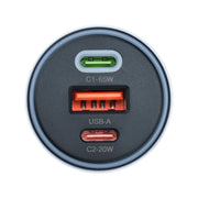 Forcell Autolader 2x USB-C + USB-A – 85W – Power Delivery & Quick Charge 4.0 – Grijs