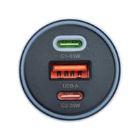 Forcell Autolader 2x USB-C + USB-A – 85W – Power Delivery & Quick Charge 4.0 – Grijs