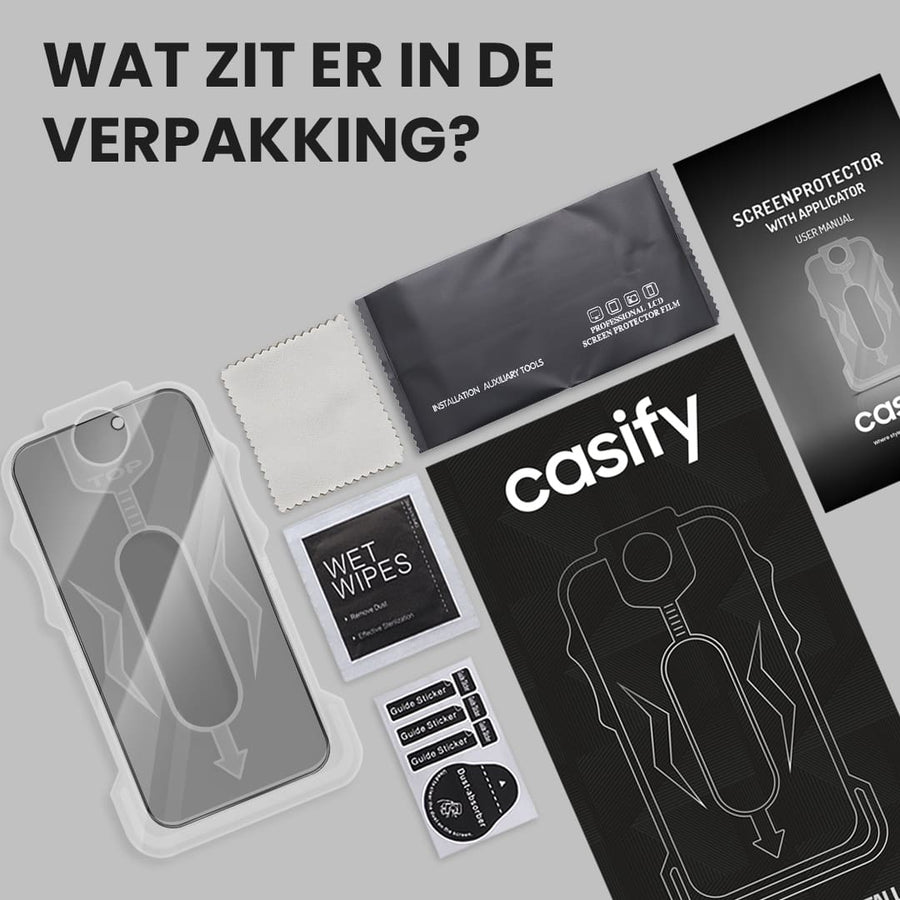 Casify Gehard Glas Privacy Screenprotector met installatiekit voor de iPhone 16 Pro Max