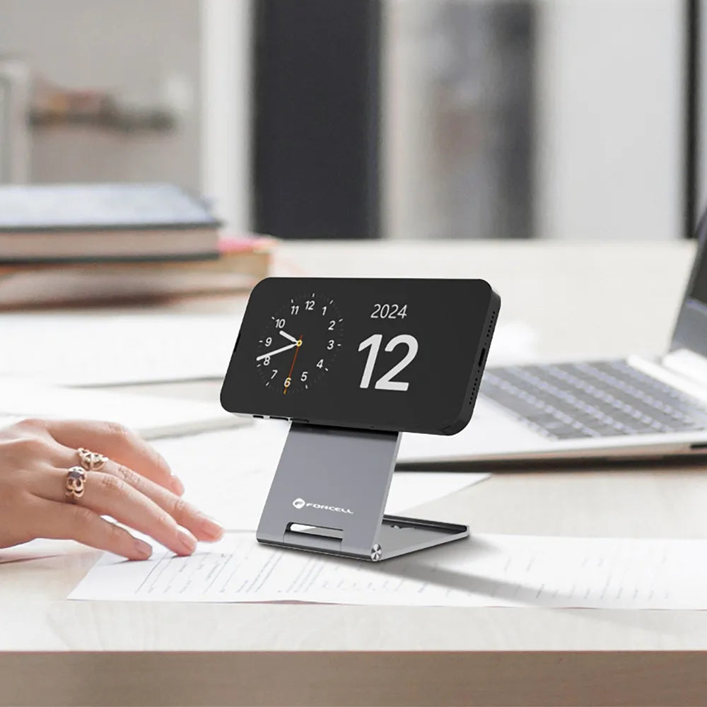 Forcell Flip Charge Qi2 Wireless Charger met MagSafe – USB-C – Draadloze Oplader – 15W – Zilver – productfoto 7