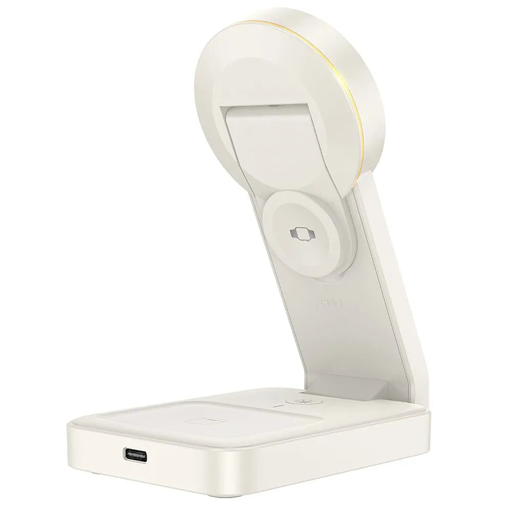 Hoco 3-in-1 Opvouwbare Draadloze Oplader met MagSafe – 15W – Wit – productfoto 2