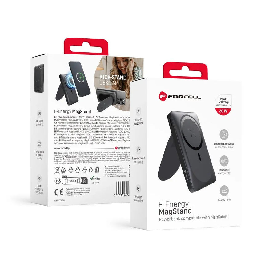 Forcell MagStand Powerbank met Standaard en MagSafe – 10.000 mAh – 20W – Zwart