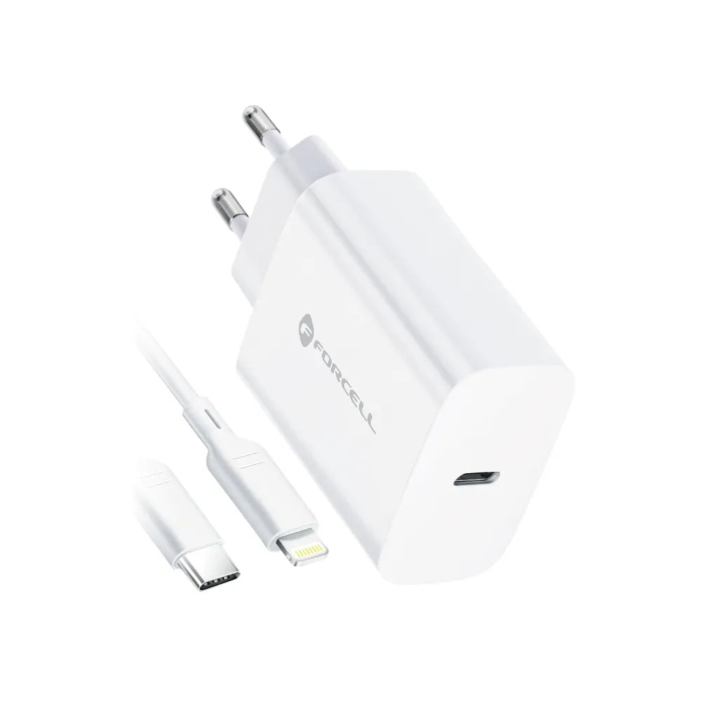 Forcell Oplader met USB-C naar Lightning kabel – 20 Watt – 1,2 meter – Wit – productfoto 2