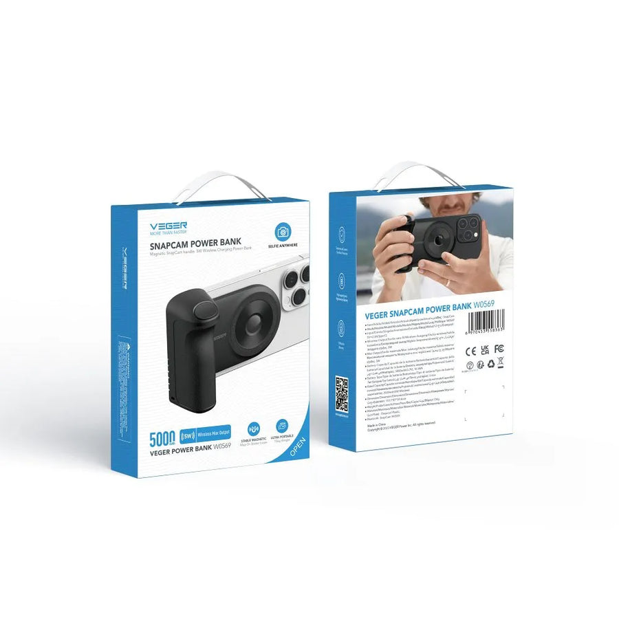 Veger Powerbank Snapcam met MagSafe – 5000 mAh – 20W – Zwart